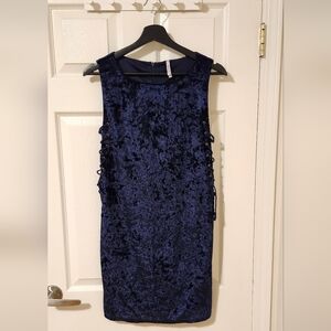 Crushed Velvet Navy Blue Sleeveless Dress